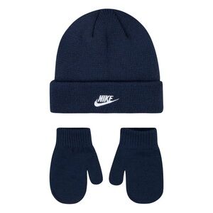 Nike Toddler Navy Beanie and Mittens Set